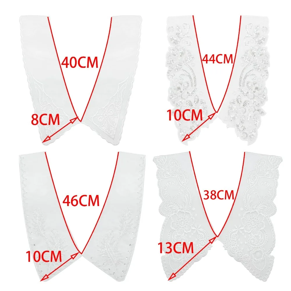 ปลอกคอผ้าลูกไม้ปักลายออร์แกนซ่าสำหรับผู้หญิง ปลอกคอปลอมแบบผูกเชือก ผ้าคลุมไหล่ ปลอกคอแบบติดกระดุมด้านหน้า สำหรับตกแต่งเสื้อผ้าและชุดเดรส