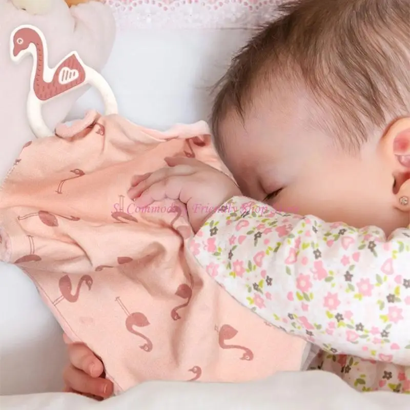 85AE Baby Appease Towel Newborn Soothe Appease Towel Baby Square Towel Cotton Material with Silicone Teether Ring Baby Gifts