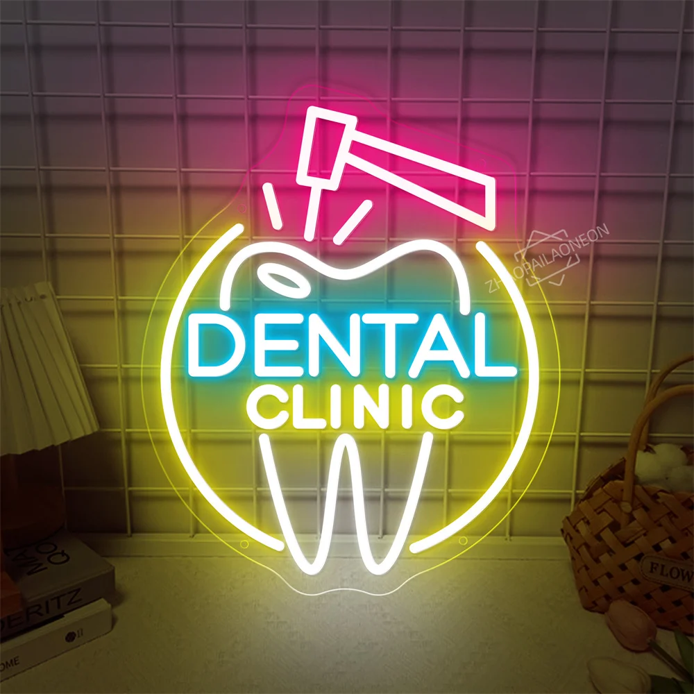 DENTAL CARE LED Neon Tooth USB Powered Neon Signs Teeth Dental Night Light 3D Wall Art & Game Room Bedroom Party Decor Lamp Sign