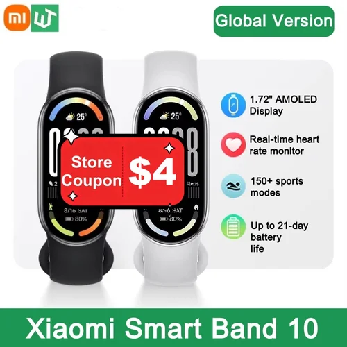 Xiaomi Mi Smart Band 10 versión Global 1,72 ""AMOLED monitoreo de salud 21 días batería 5ATM impermeable Smartwatch pulsera deportiva