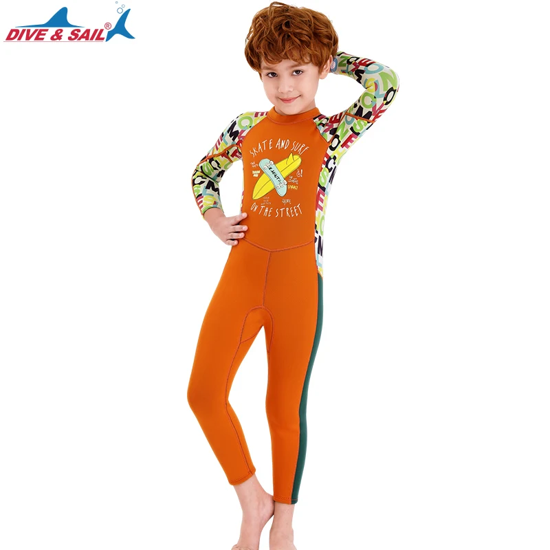 Neoprene Kids Wetsuit for Boys Girls 2.5MM One Piece Full Body Long Sleeve Swimsuit, UV Protection Keep Warm For Scuba Diving