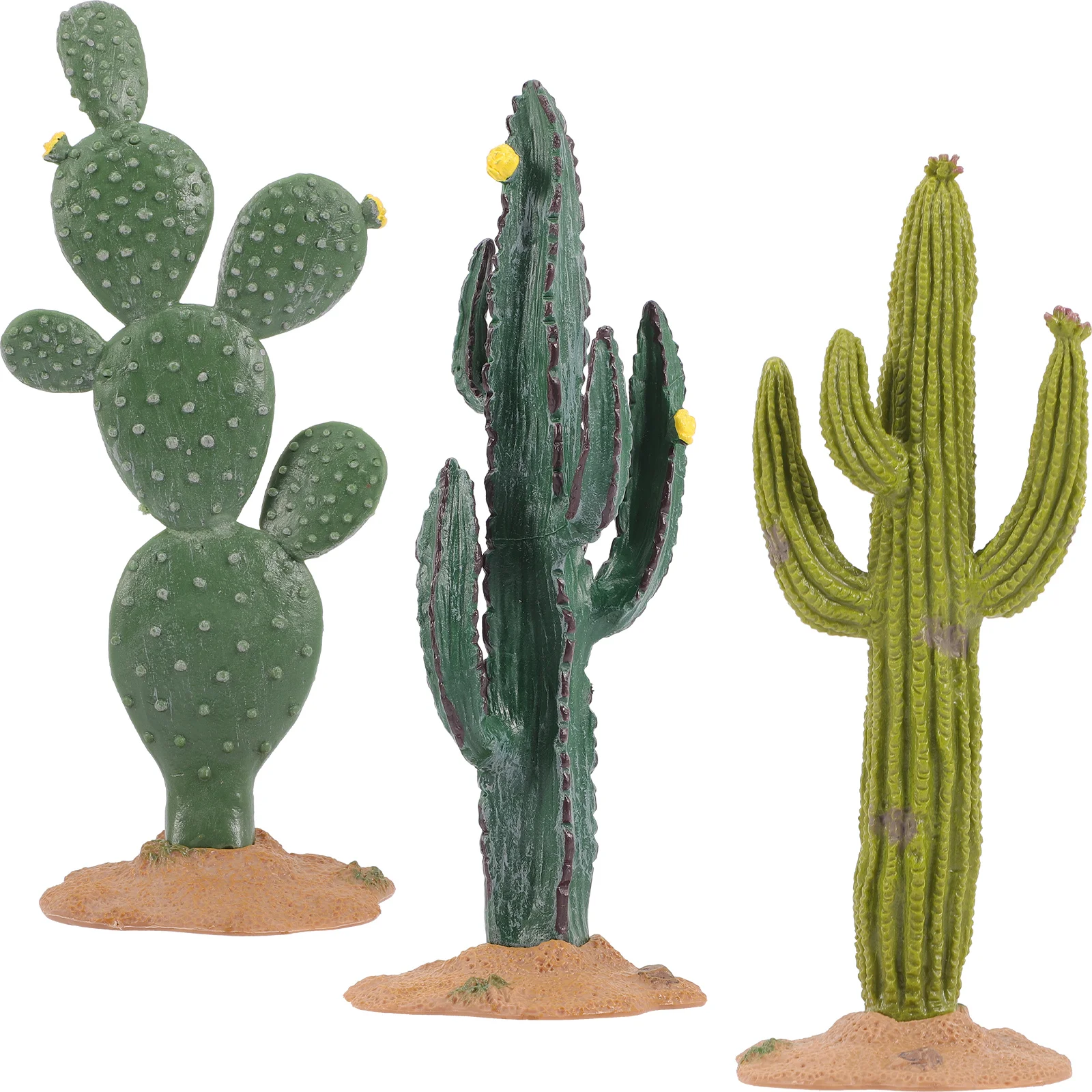 3 Pcs Faux Plants Indoor Tiny Cactus Figurines Garden Statues Artificial Miniature Ornaments Pvc Office Decoration