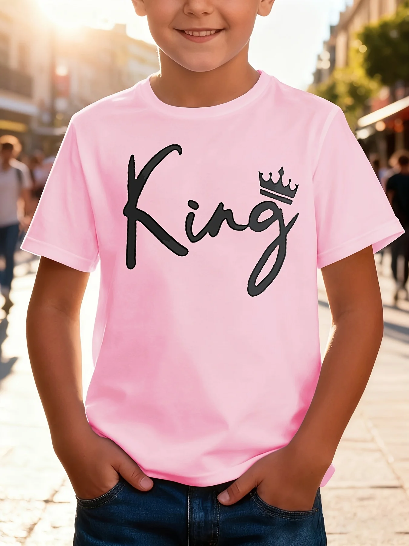 King Cotton Children's Tshirt Creative Casual Short Sleeve Top Summer Clothing Lightweight and Comfortable Parent Child Clothing