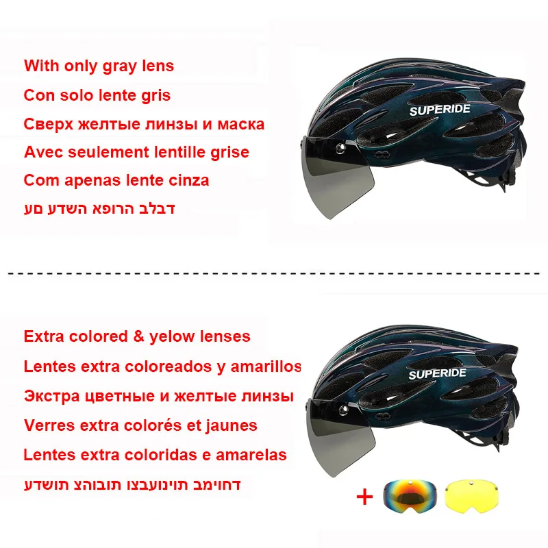 SUPERIDE Ultalight Cycling Helmet with Magnetic Googles & Sun Visor Men Women In-mold Road Bike MTB Bicycle Helmet