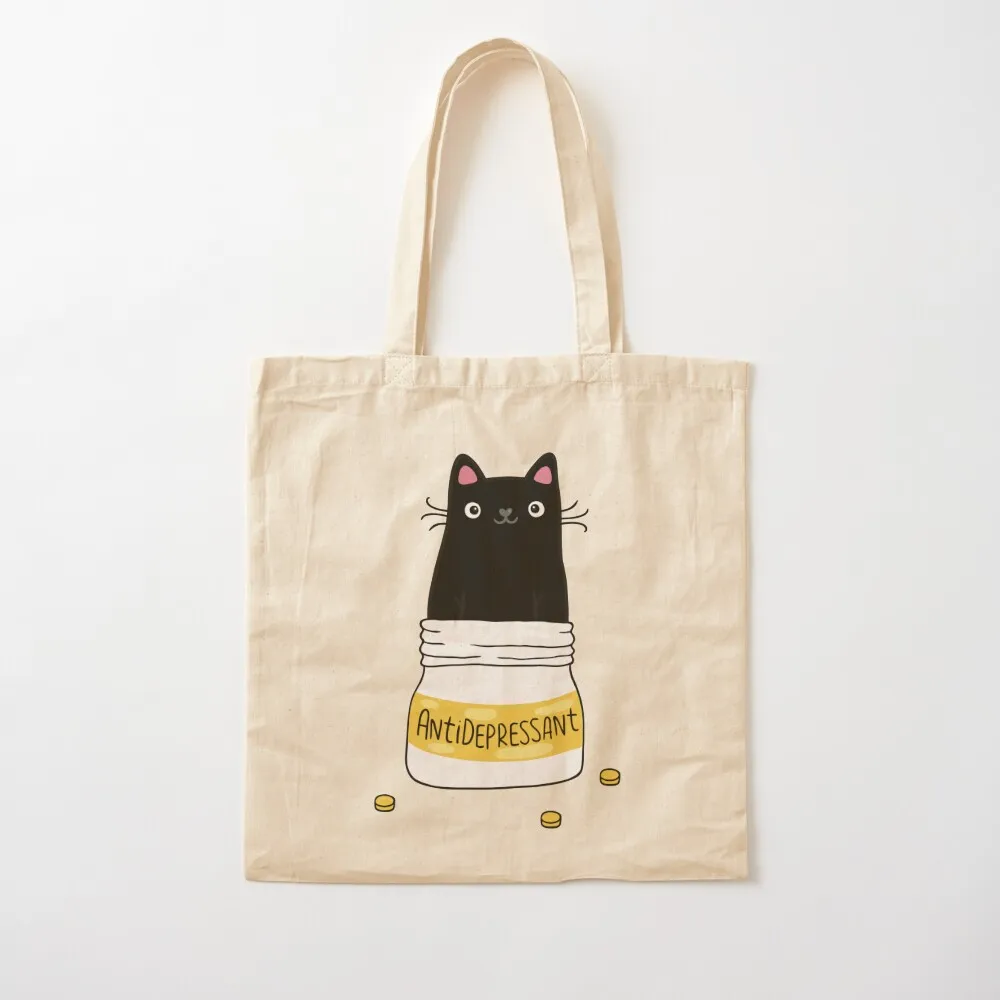 

FUR ANTIDEPRESSANT . Cute black cat illustration. A gift for a pet lover. Tote Bag shopper bags tote bag woman Canvas Tote Bag