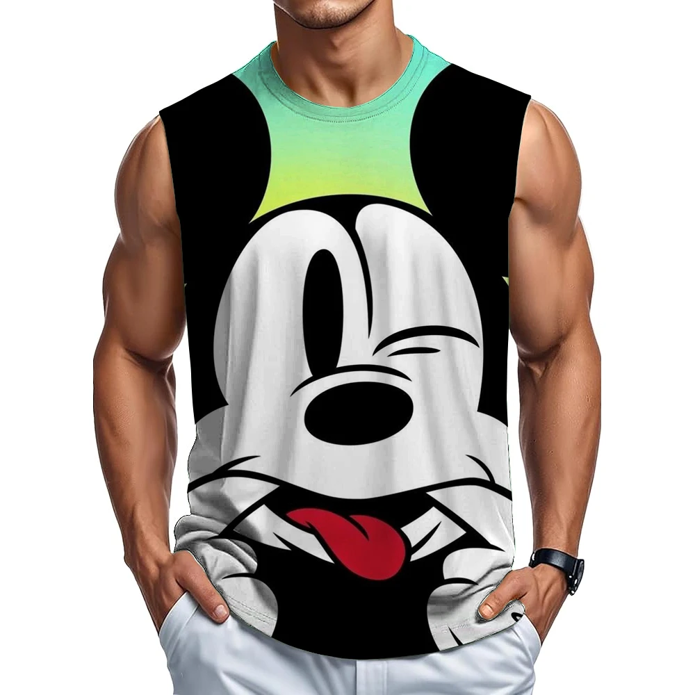 ديزني ميكي ماوس مضحك طباعة تانك القمم للرجال الكرتون نمط تيز الصيف فضفاض الرياضة الشارع جولة الرقبة سترة بلايز عادية