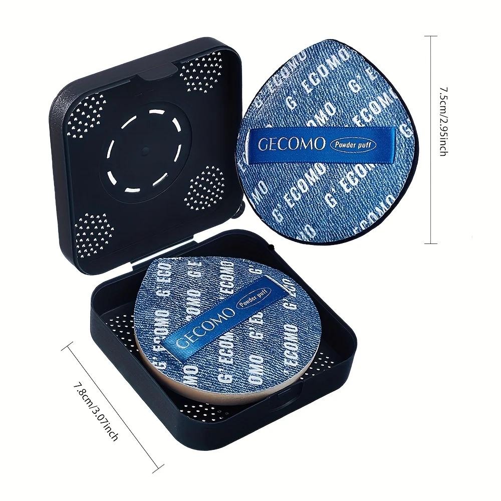 GECOMO Two-piece Denim Blue Powder Puff Set, Wet And Dry Dual Use, Soft And Powder-free, Long-lasting Makeup Sponge