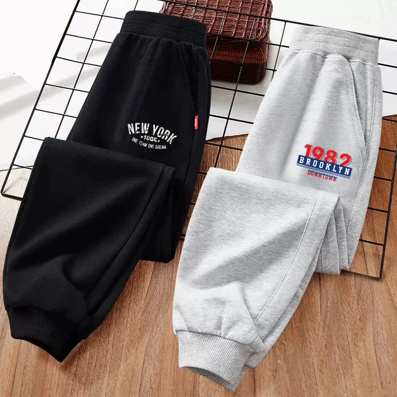 New York Font Lange Hose für Kinder Jungen Frühling Herbst Baumwolle Sporthose mit Gummiband 3-14T Jogginghose