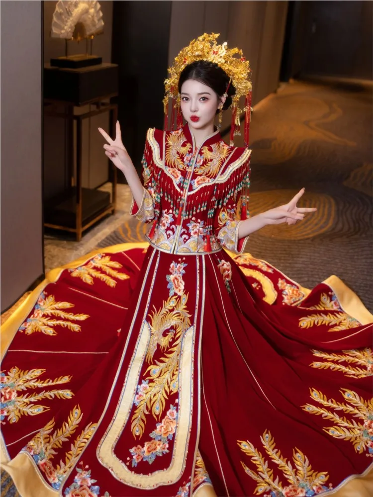 

Velvet dress new wedding Chinese-style toasting for women