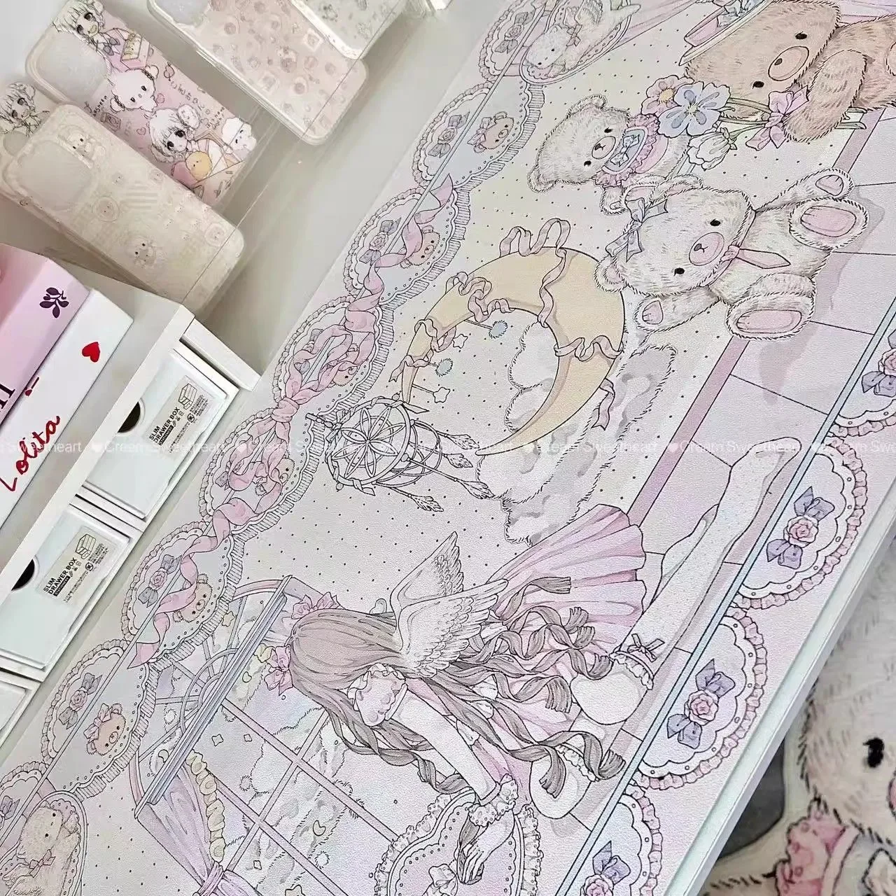 Sweet And Lovely Angel Girl Pu Leather Mousepad Office Desk Mat Mouse Pad Computer Speed Type Carpet Mat Player Laptop Keyboar