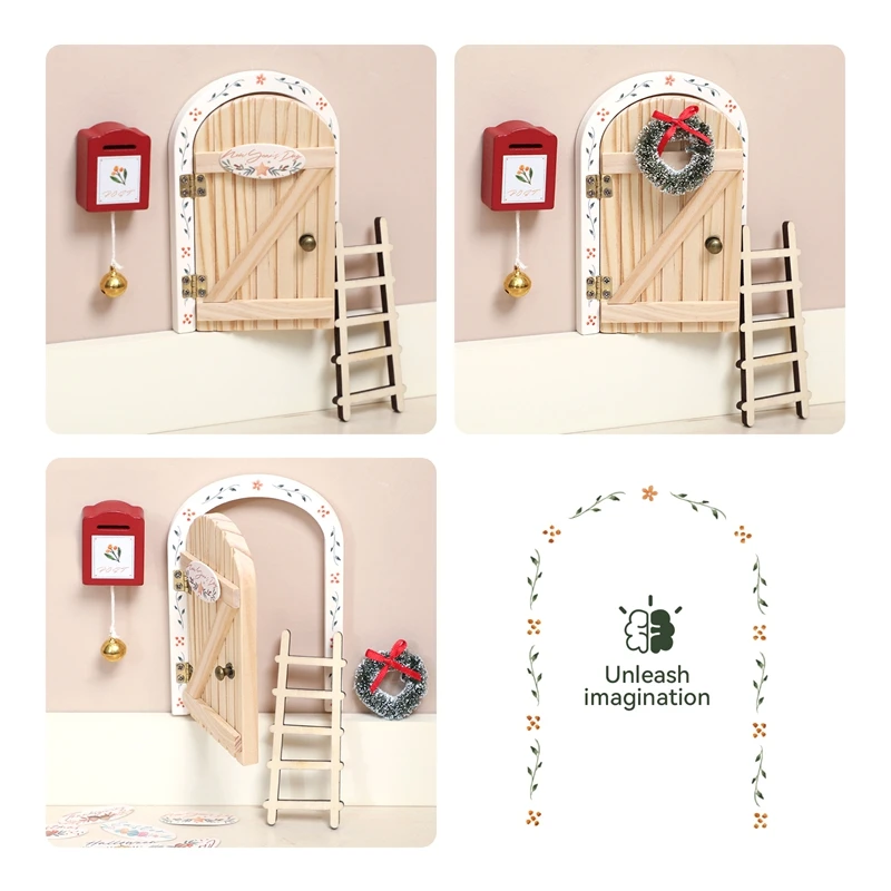 Montessori Baby Toys Props Cartoon Elf Door Room Decoration Dollhouse Mini Home Decorations Wood Fairy Tale Elf Door Decoration