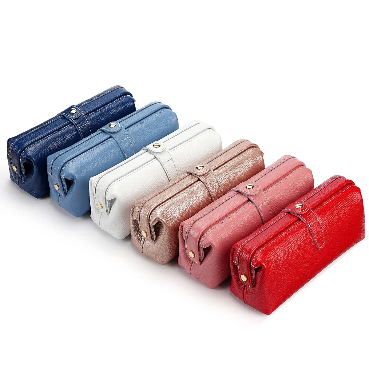 Kosmetyczka podróżna z prawdziwej skóry, organizer do makijażu Lychee Grain 23x8x10cm, etui do przechowywania szminki do pielęgnacji skóry — zdjęcie produktu 3
