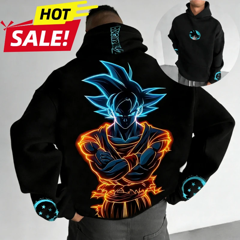 

2026 Summer Dragon Ball Goku Dark Print Cotton Hoodie Men Oversized Casual Hooded Sweatshirt Anime Loose Fit Unisex Soft Tops