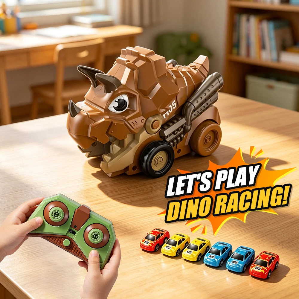 RC Dinosaur Car Magnetic Greedy Snake Toy Remote Control Electric Feeding Vehicle Two Player Interactive Battle Game for Kids