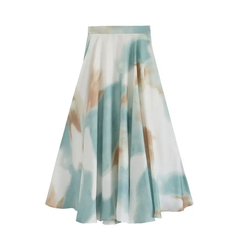 Spring Autumn New Fashion Printing A-line Skirt Korean Style Women High Street Casual Elegant All-match Chic Female Clothing