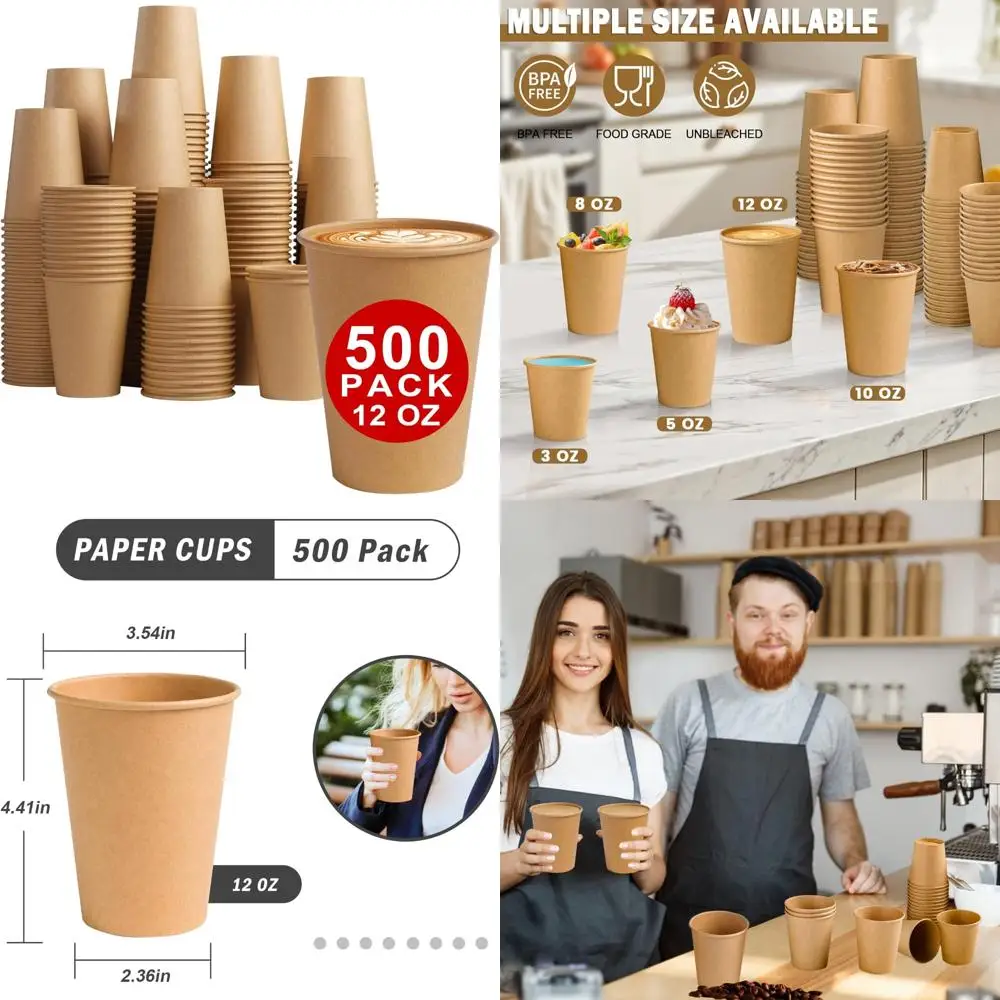 

Одноразовые стаканчики из крафт-бумаги для горячих/холодных напитков, 500 шт., емкость 12 унций, идеально подходят для вечеринок и мероприятий