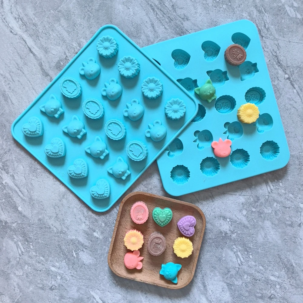 1 stampo in silicone a forma di cuore, topo, corona a 20 cavità, utilizzato per cioccolato, dessert, caramelle, stampi da forno antiaderenti fai-da-te