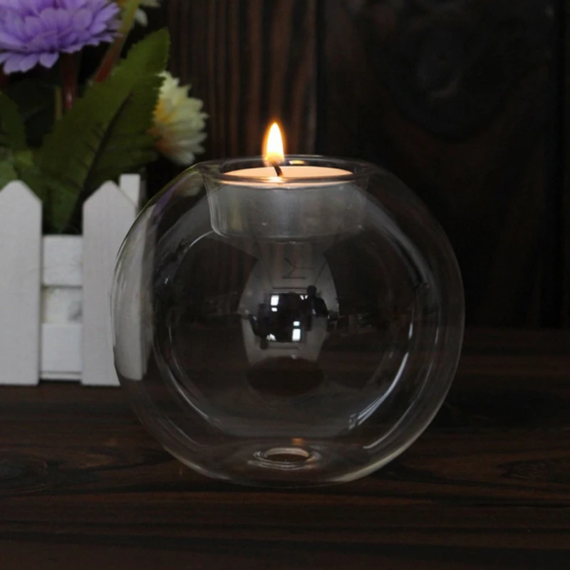 1pc Hollow Decoration Spherical Transparent Glass Tea Candle Holder Restaurant Home Decoration Wedding Tea Lamp Supplies