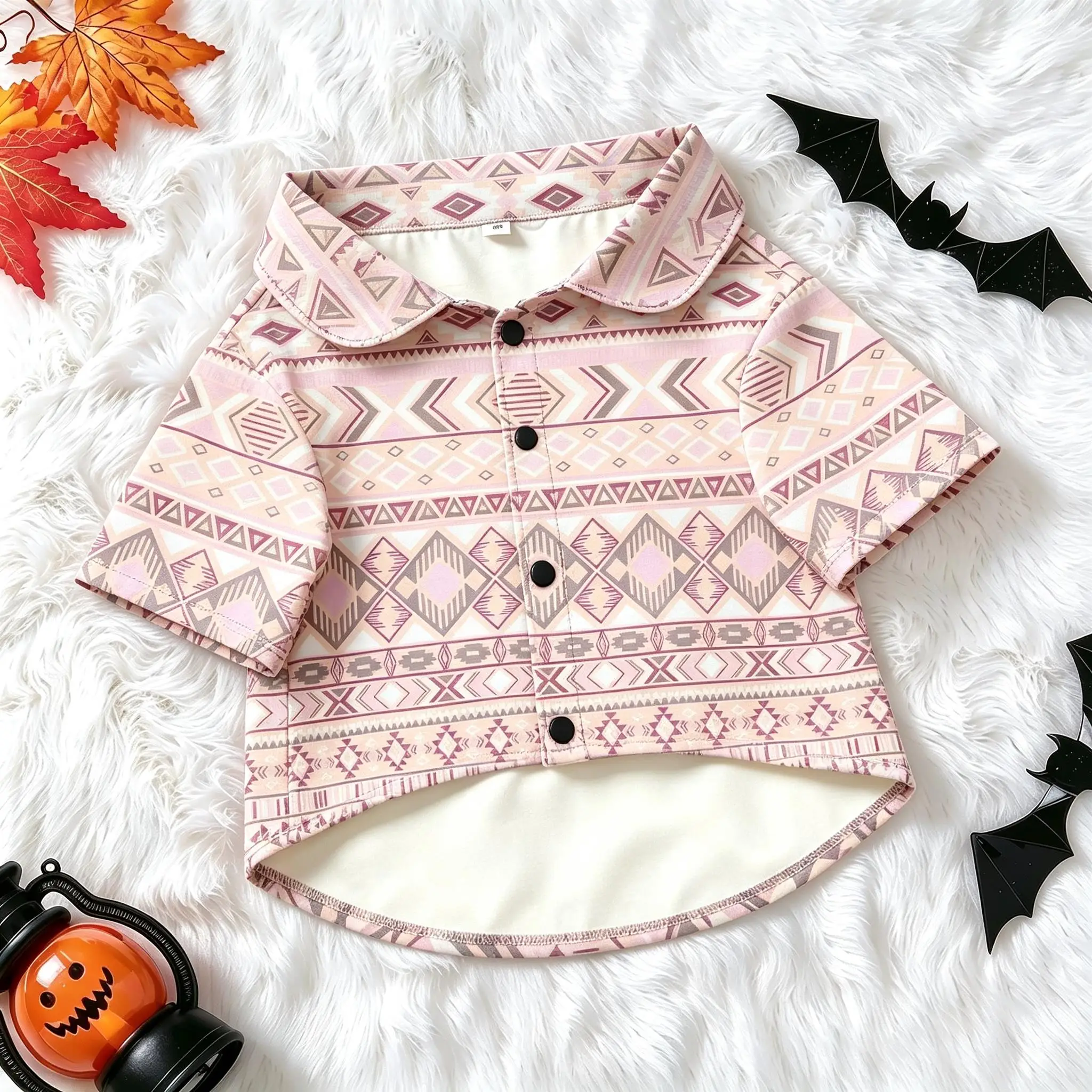 Pet Dog Shirt Pink Aztec Geometric Pattern Print Comfortable Button Up for Small Medium Dogs Bohemian Tribal Theme Daily Wear