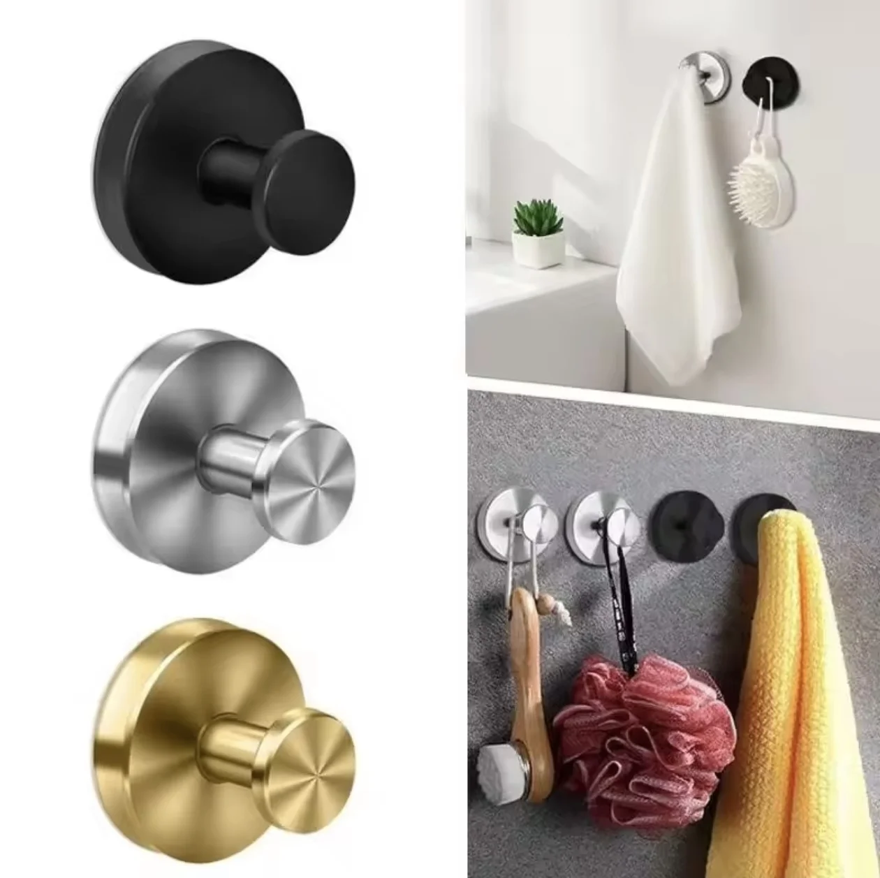 New Suction Cup Hooks Stainless Steel Waterproof Bathroom Shower Wall Mount Punch-free Reusable Strong Adsorption Hook Holders