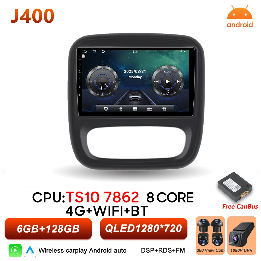 Auto radio Android 16 Carplay voor Renault Trafic 3 Opel Vivaro B 2014 2015 2016 2017 2018 - 2021 Multimedia speler stereo GPS BT