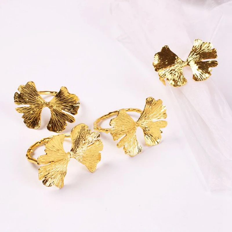 ABHI-4Pcs/Lot Vintage Ginkgo Leaf Napkin Buckle Leaf Napkin Ring Forest Series Wedding Napkin Ring