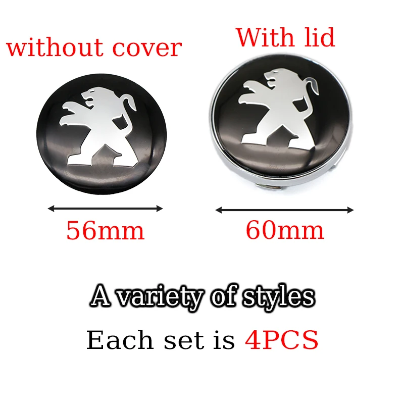 4pcs 56mm Peugeot Car Wheel Center Hub Sticker for Peugeot 208 3008 308 2008 207 107 508 106 406 407 Styling Auto Accessories