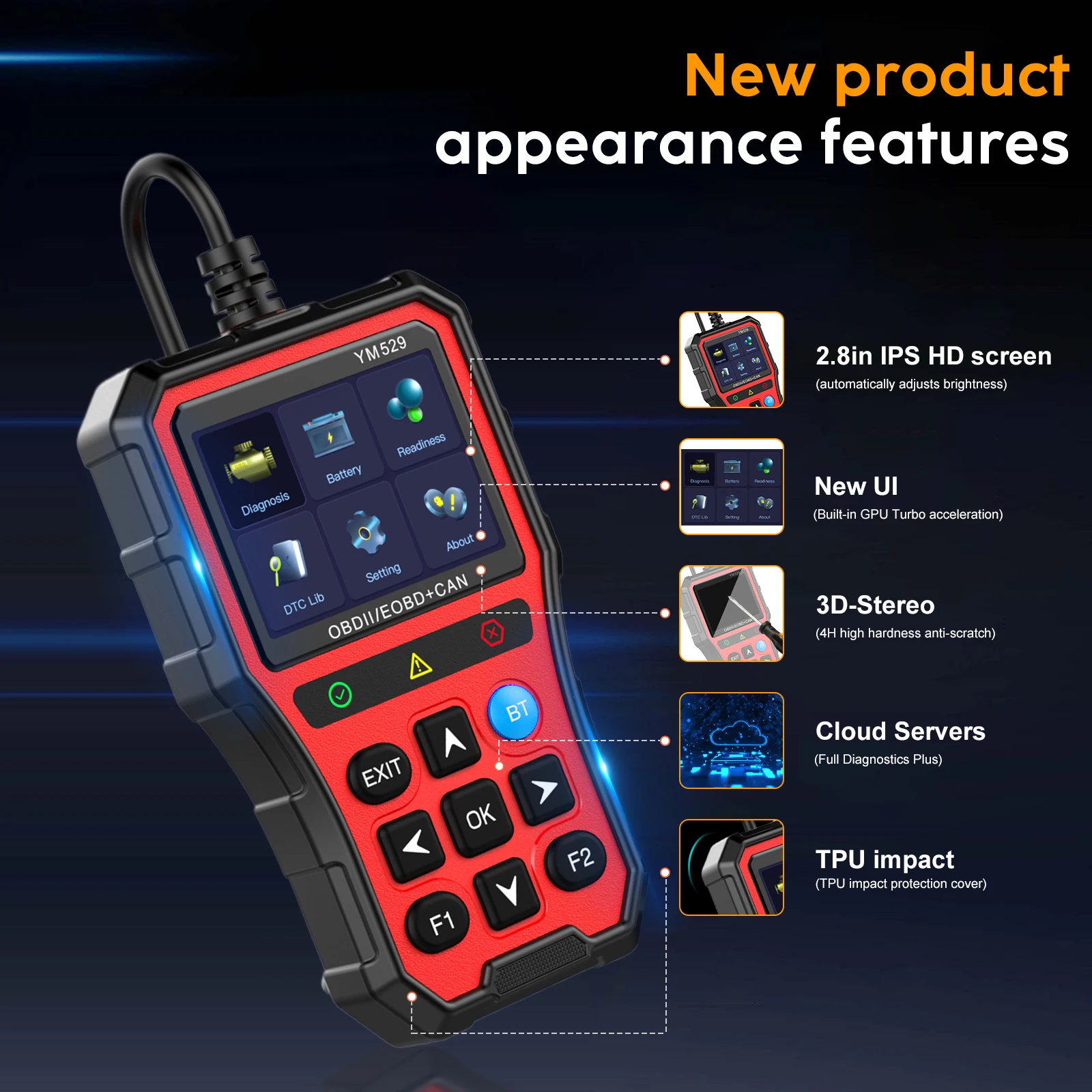 Motorsi قارئ رمز خطأ رمز الماسح الضوئي YM519 أداة تشخيص السيارة obd2 قارئ الرمز تحقق نظام المحرك جهاز اختبار بطارية للألمانية