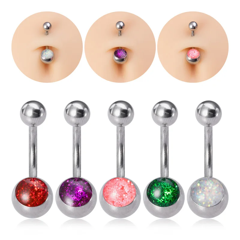 1pc Sequins Navel Piercing Bar Belly Button Ring Dangle Ombligo Party Barbell Stainless Steel Belly Ring Sexy Beach Body Jewelry