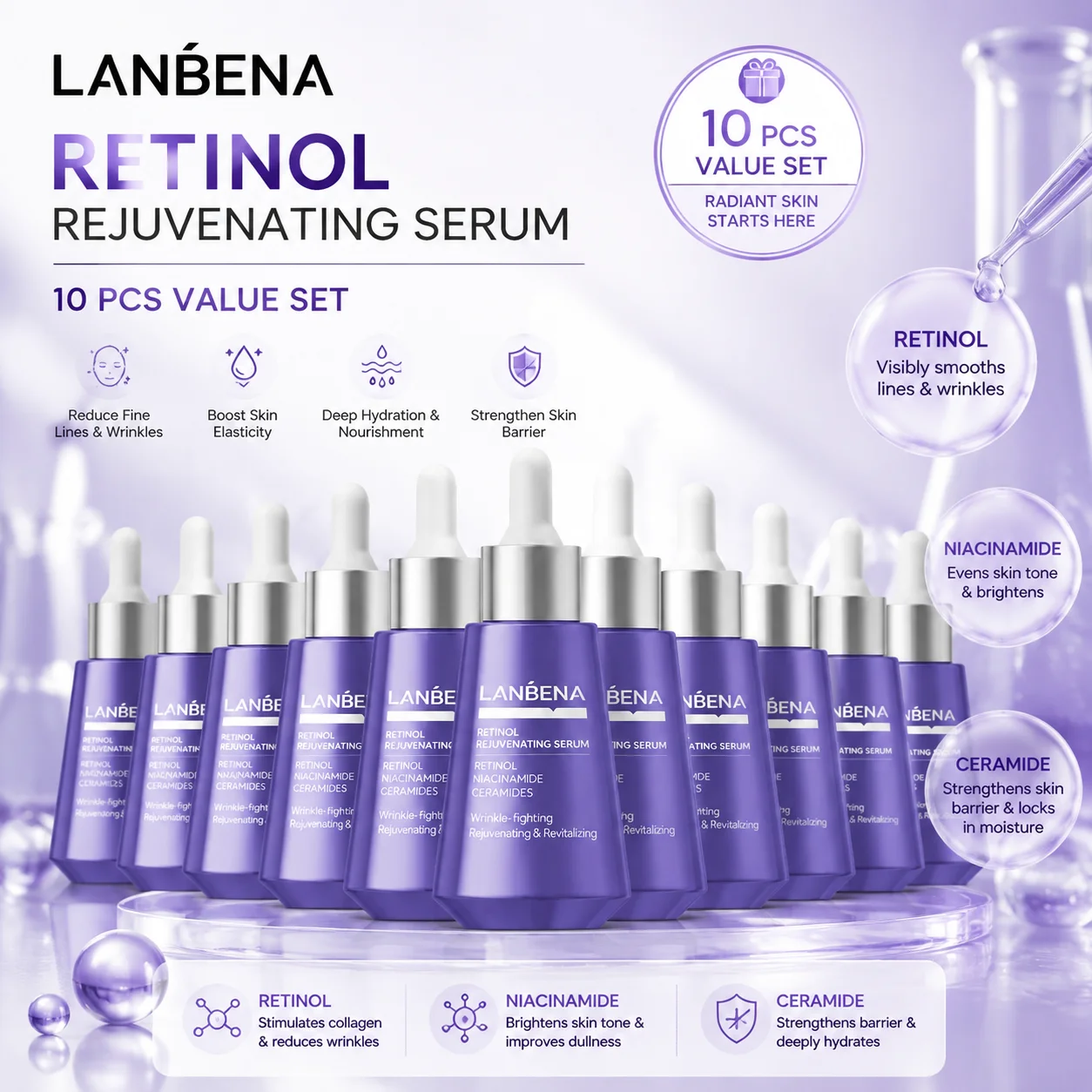 LANBENA Salicylsäure-Serum, Reguliert Öl und Wasser, Feuchtigkeitsspendend, 30ML 10 Stück – Detail 5