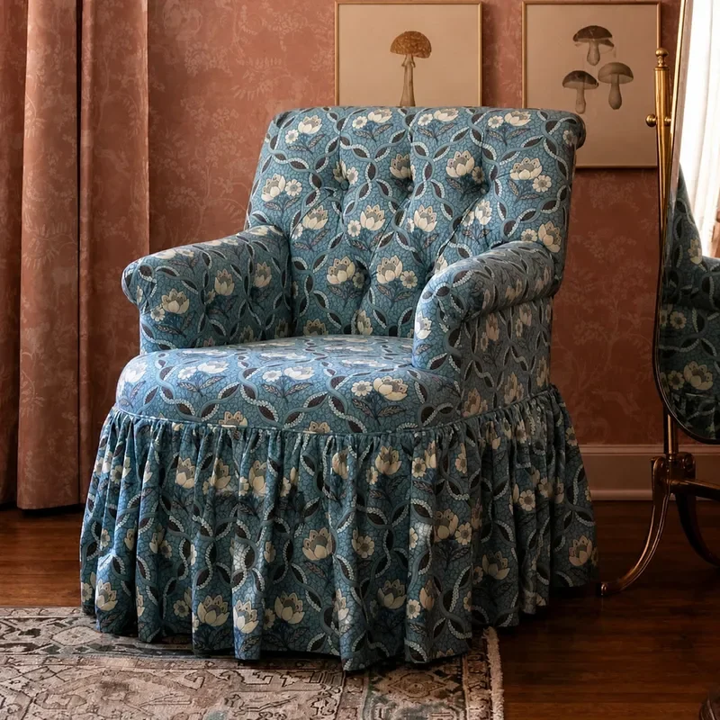 Single Casual Sofa Chair Printed Leisure Armchair Solid Wood Frame for Living Room Bedroom Balcony Comfortable Seating