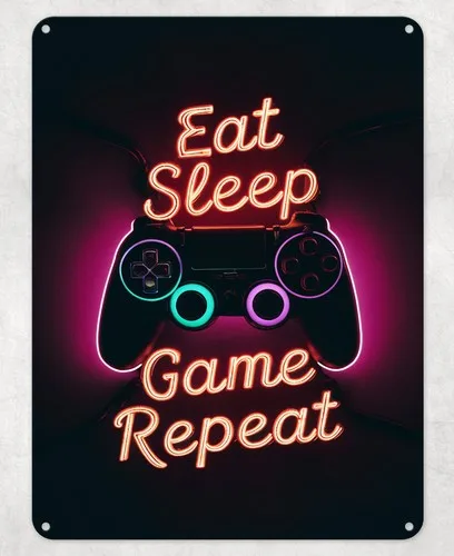 Eat Sleep Game Repeat Gaming Metal Poster Wall Sign Man Cave Shed Home Plaque --Tin Sign