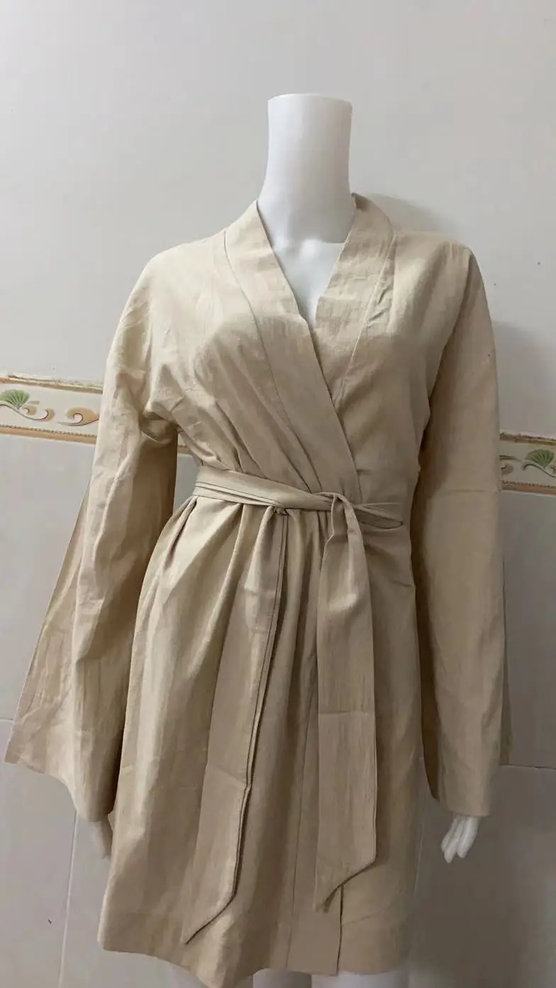 여성용 컬러 오픈 가디건 Dr V넥 롱 슬리브 A라인 여름 코튼 블렌드 캐주얼 스트리트 슬레 맥시 드레스