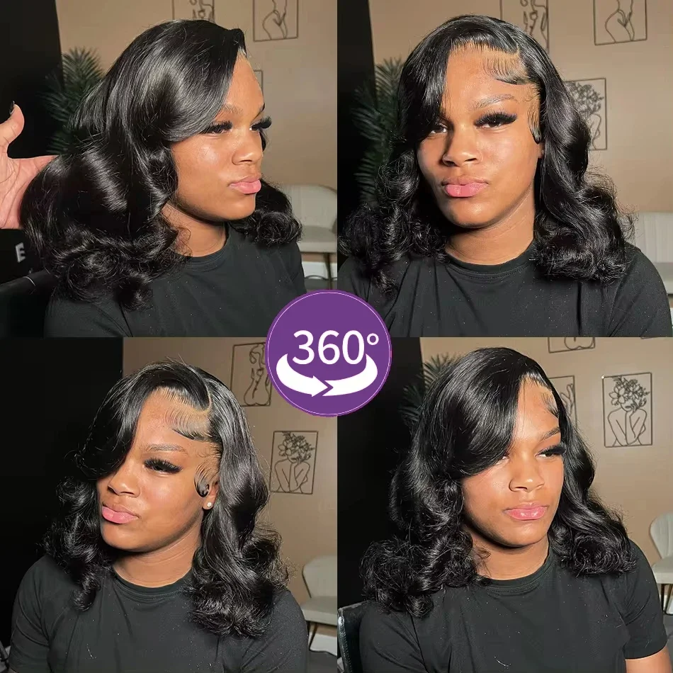 

Короткий парик-боб из бразильских волос Body Wave, 13x4 HD Lace Front, 250% плотность, Water Wave, 5x5 Lace Frontal Closure, безклеевые парики