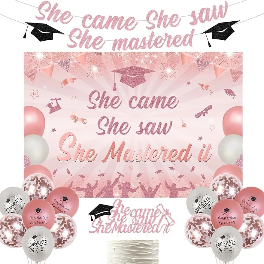 

Kreat4joy Rose Gold Series She Camera She Saw She Mastered It Master's Graduation Theme Set,Graduation Decoration of 2024