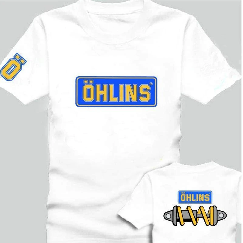 Rare OHLINS Motorcycle Shock Absorber Modified Cotton Short-sleeved T-shirt for Male Motorcycle Enthusiasts Club view 2