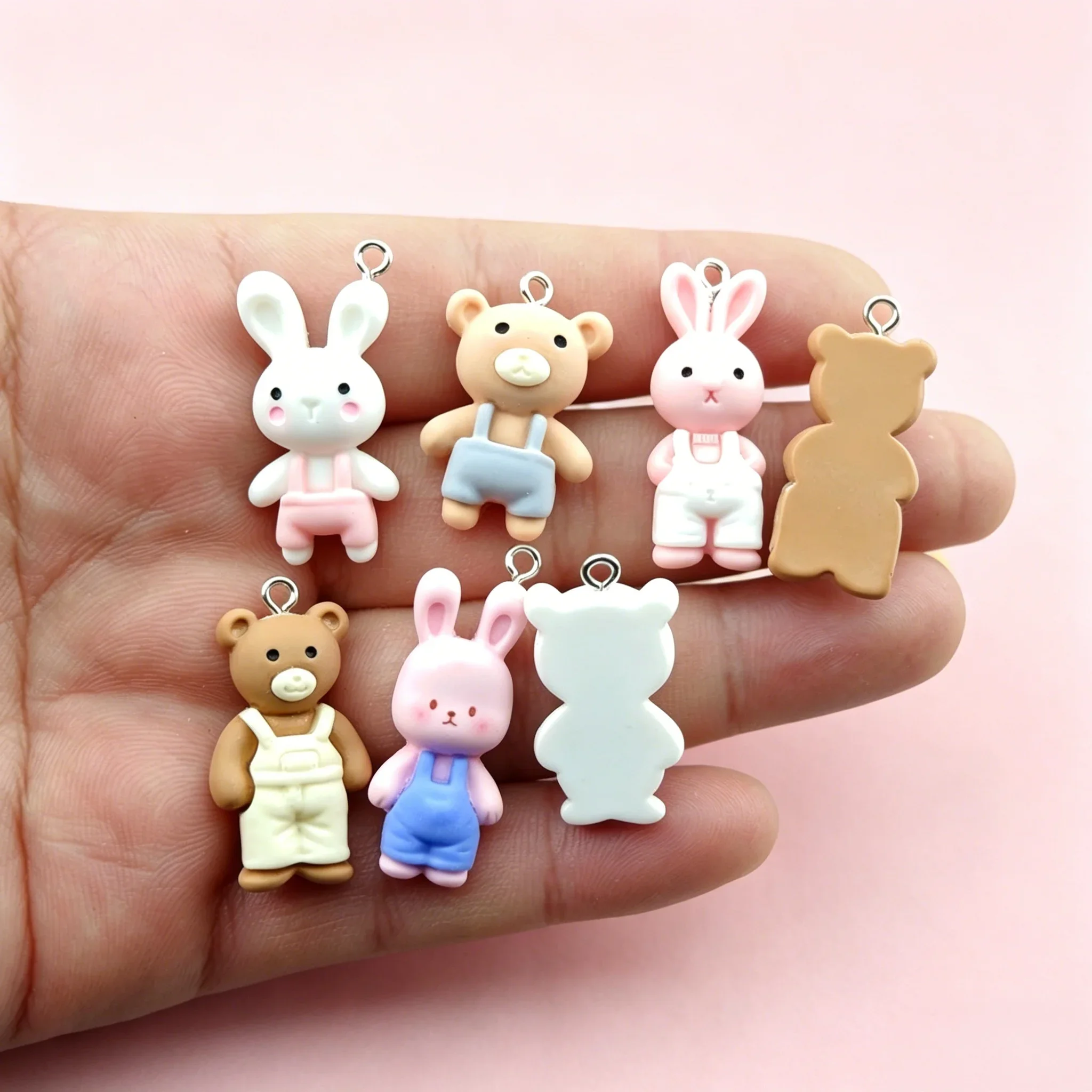 10Pcs Kawaii Bear Bunny Resin Pendants Cute Animal Charms for DIY Earrings Keychain Jewelry Making