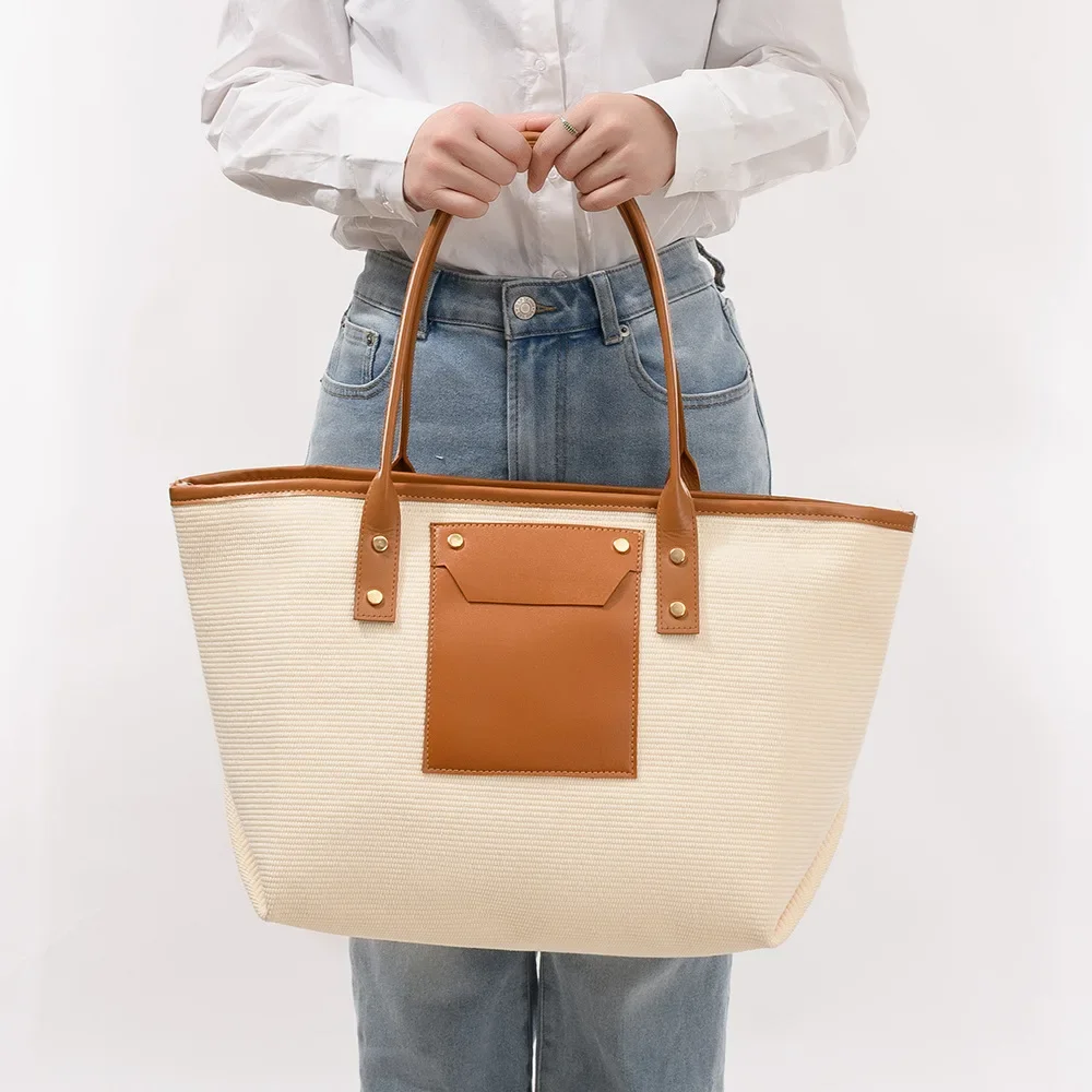 

Сумка-тоут для пляжного отдыха, женская большая сумка из холста из искусственной кожи с застежкой-молнией, водонепроницаемая пескозащитная дорожная сумка