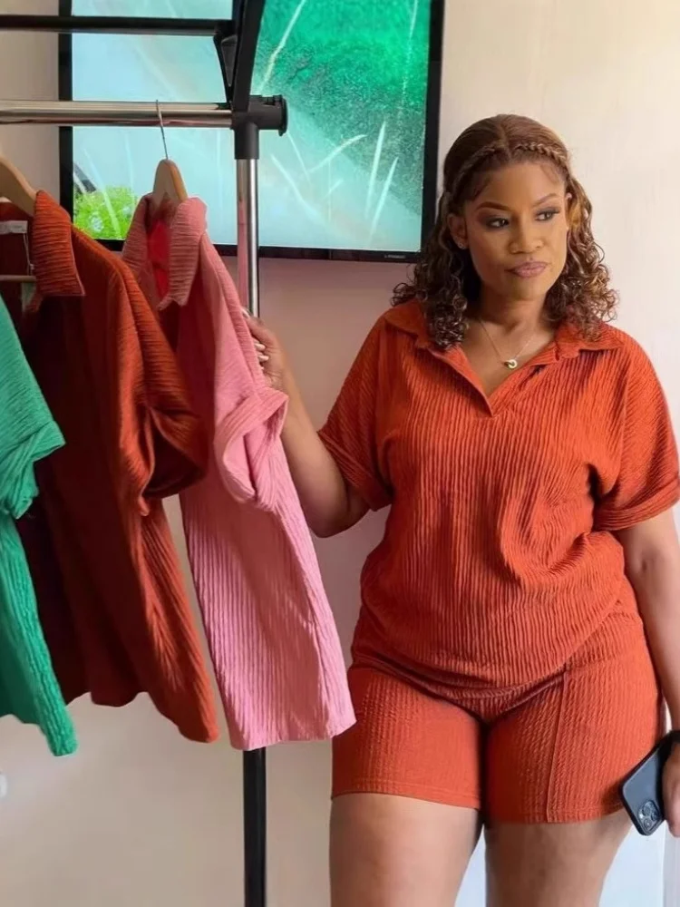 

Комплект Wmstar: Женский оптовый модный повседневный однотонный костюм с коротким рукавом, свободный крой, очень универсальный, 2026, из двух предметов, нарядный