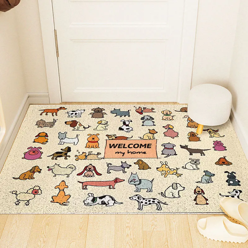 Cartoon Dog Entry Floor Mat Household Bedroom Door Silk Ring Foot Mat Entrance Mat Large Door Anti slip Carpet