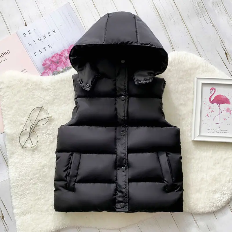 3-12Y Winter Warm Sleeveless Jacket For Children Jacket Thicken Hooded Vest For Boys Girls Kids Waistcoat Coat Insulated Vest