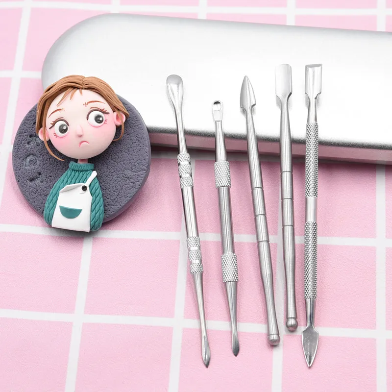 Stainless Steel Polymer Clay Sculpture Forming Tool 5-piece Metal Rod Needle DIY Pottery Doll Face Detail Outline Sculpture Tool