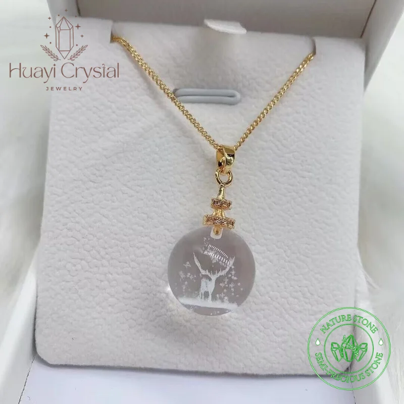 

Original Exquisite Christmas jewelry gifts Snowflake Fawn Natural White Crystal Ball Pendant 14k Gold Wrapped Pendant Necklace