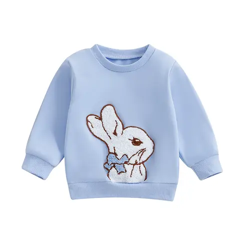 0-3Years Baby Easter Sweatshirts Adorable Bunny Embroidery Long Sleeve Round Neck Casual Pullover Tops for Toddler Boys Girls