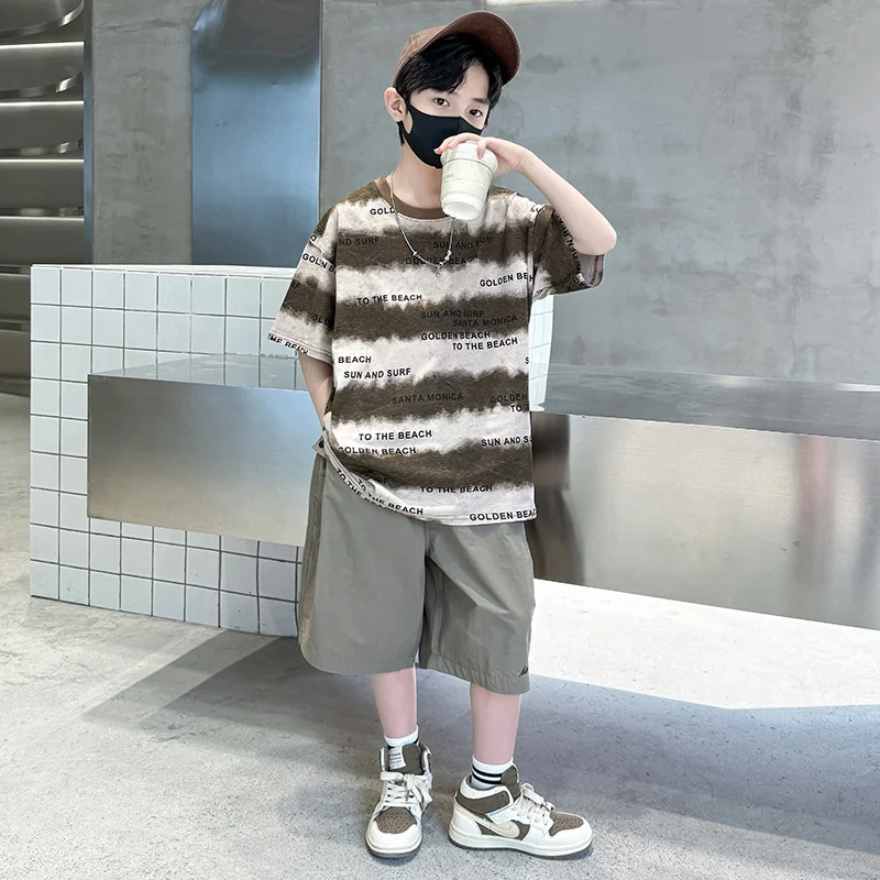 Kids Luxury Summer Stripe Clothes Set for Teen Boy Cotton Tshirt Shorts 2 Pcs Tracksuit Outfit Child Casual Top and Bottom Suit - Image 6