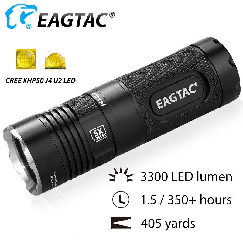 EAGTAC SX25L3 Super Bright LED Flashlight XML2 MT-G2 PO XHP50 3300 Lumens 464 Meter Long Throw Flashlight