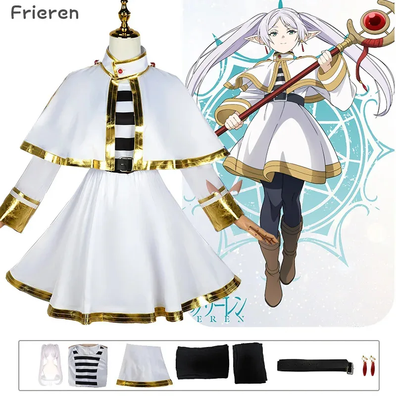 Novo 2025 sousou no frieren cosplay traje peruca sapatos anime mágico vestido elf orelha festa de halloween charistmas para mulher gir ★ ★ ★