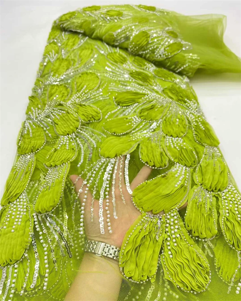 

Africa 3D Beaded Lace Fabric 2025 French Nigerian Sequins Mesh Lace Fabric for Women's Evening Dresses Sewing Material
