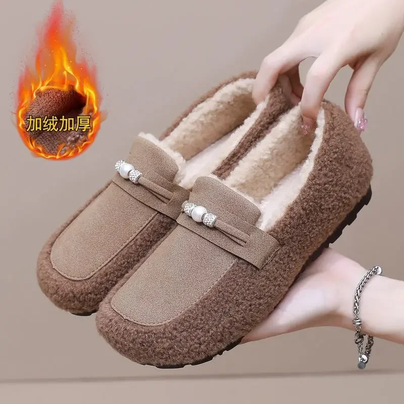 Cotton Shoes Women Winter 2024 New Plush Warm Fashion Comfortable Flat Slip on Shoes Leisure Shallow Shoes Zapatos De Mujer