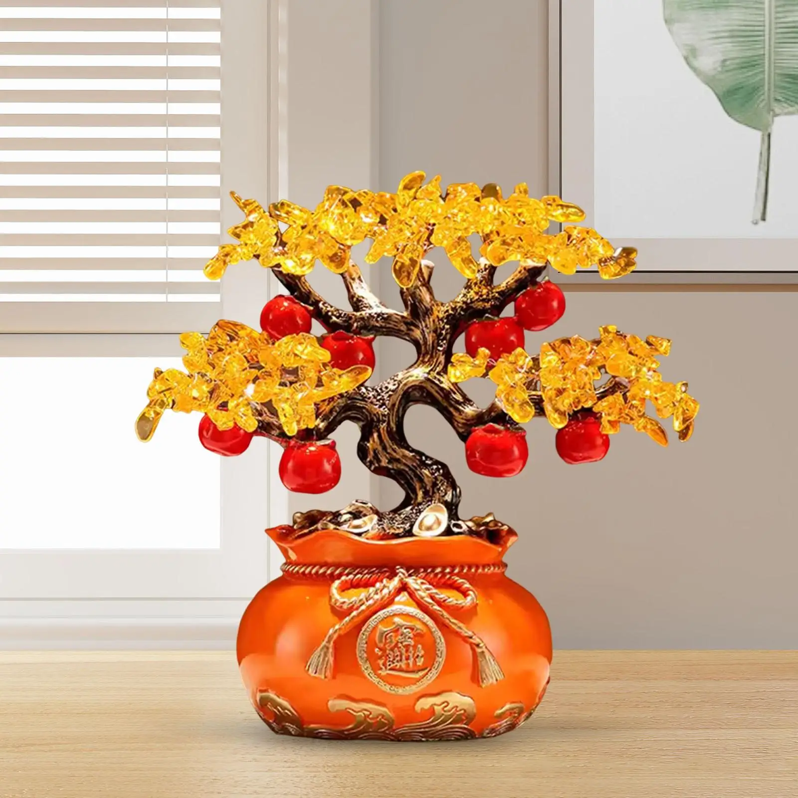 Persimmon Resin Statue Table Centerpiece Handmade Desktop Blessing Ornament for Housewarming Living Room Restaurant Office Shop